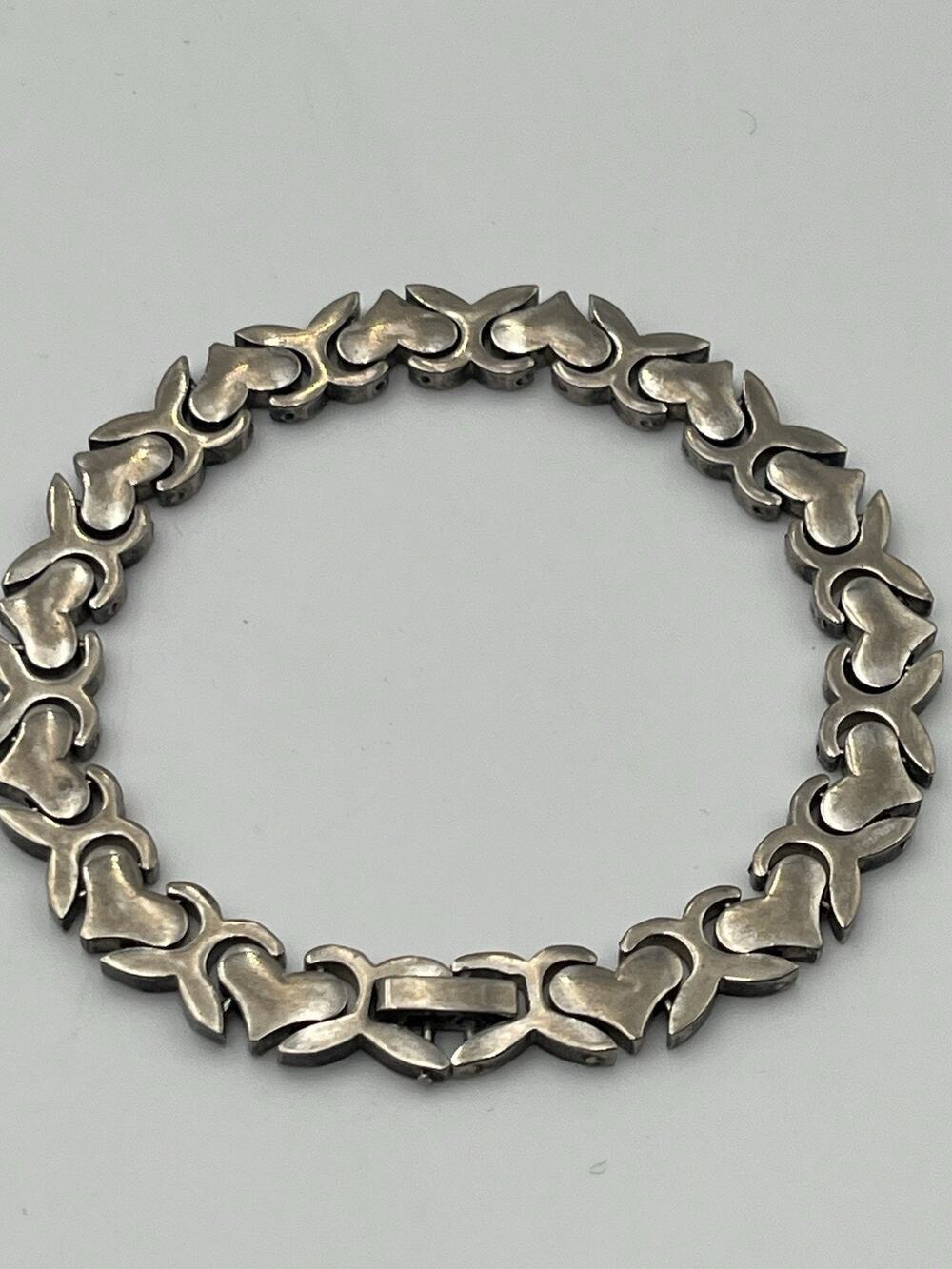 VINTAGE!! 925 Sterling Silver Sweetheart Interlocking Heart Bracelet 7.75” 24g